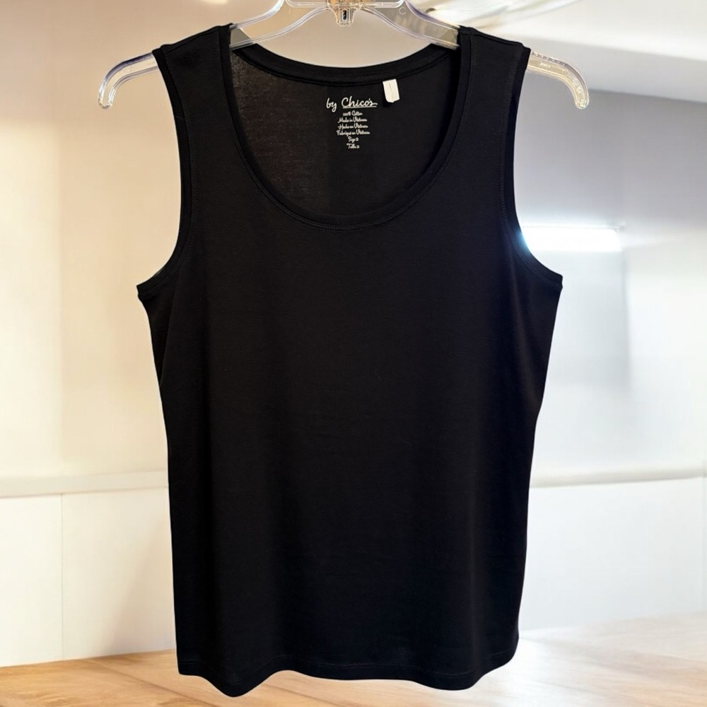 Chico's Scoop Neck Tank Top Classic Black Women's Size 2 Cotton